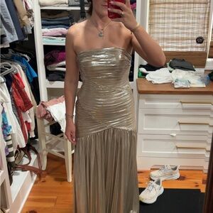 Retrofete Strapless Metallic Gold Maxi Dress